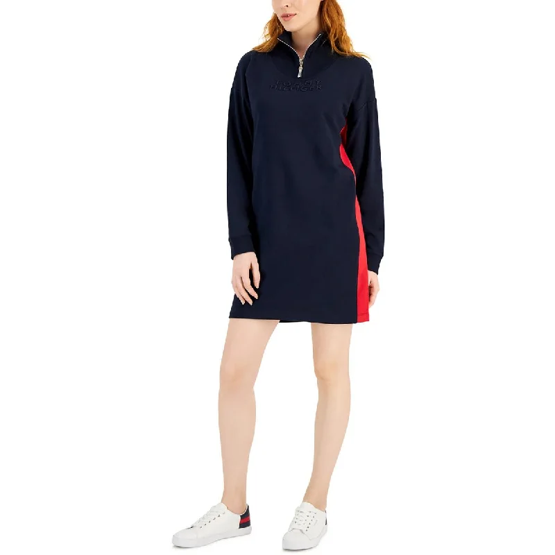 Tommy Hilfiger Womens Knit Mock Neck Sweatshirt Dress