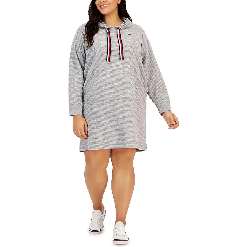 Tommy Hilfiger Womens Plus Hooded Ribbed Sweatshirt Dress