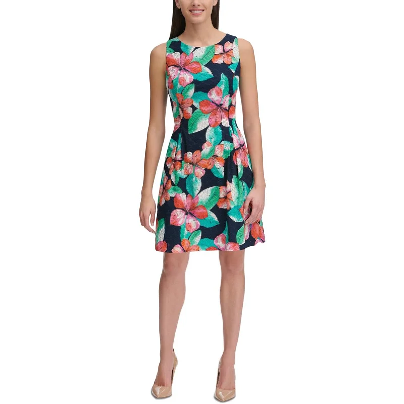 Tommy Hilfiger Womens Wild Hibiscus Floral Sleeveless Casual Dress