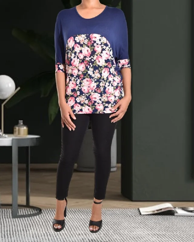 Ladies Navy Floral Dress Top