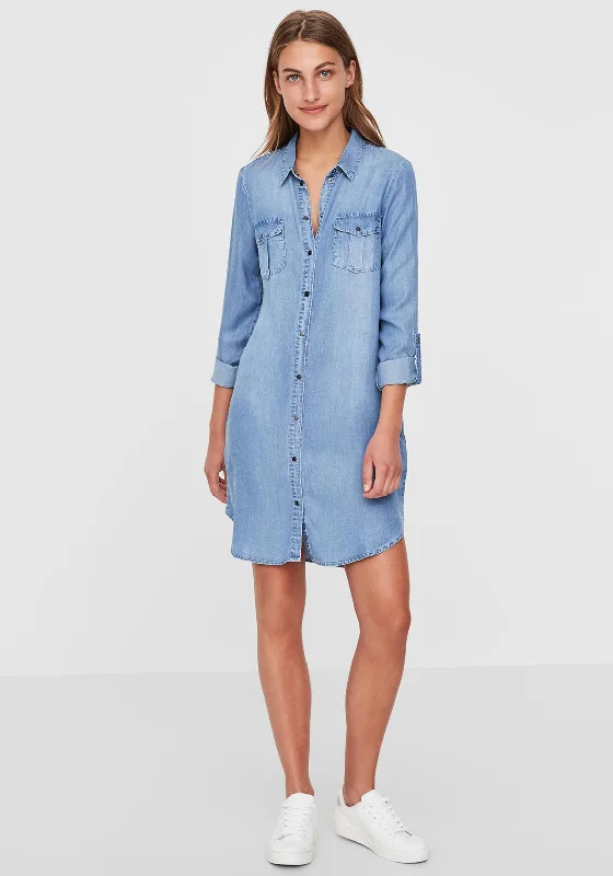 Vero Moda Silla Mini Denim Shirt Dress, Light Blue