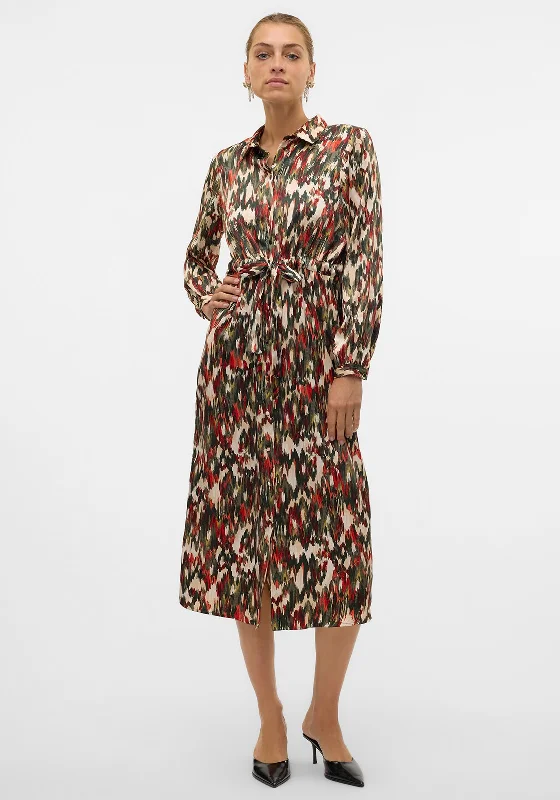 Vero Moda Mina Printed Midi Shirt Dress, Red Multi