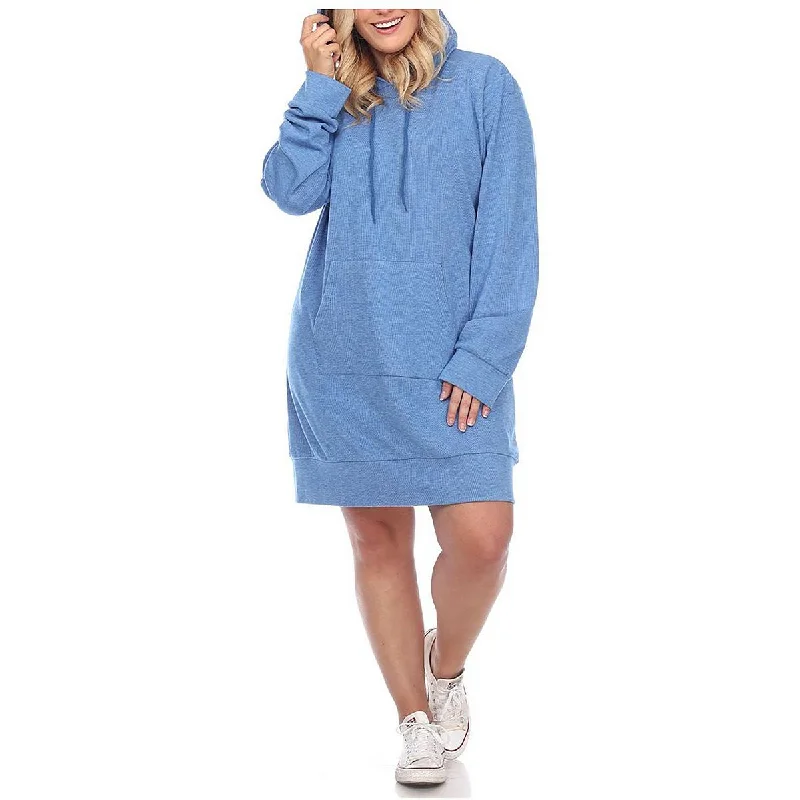 White Mark Womens Plus Hooded Mini Sweatshirt Dress