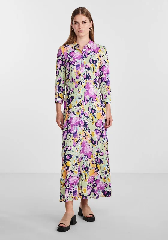 Y.A.S Avanna Floral Maxi Shirt Dress, Quiet Green