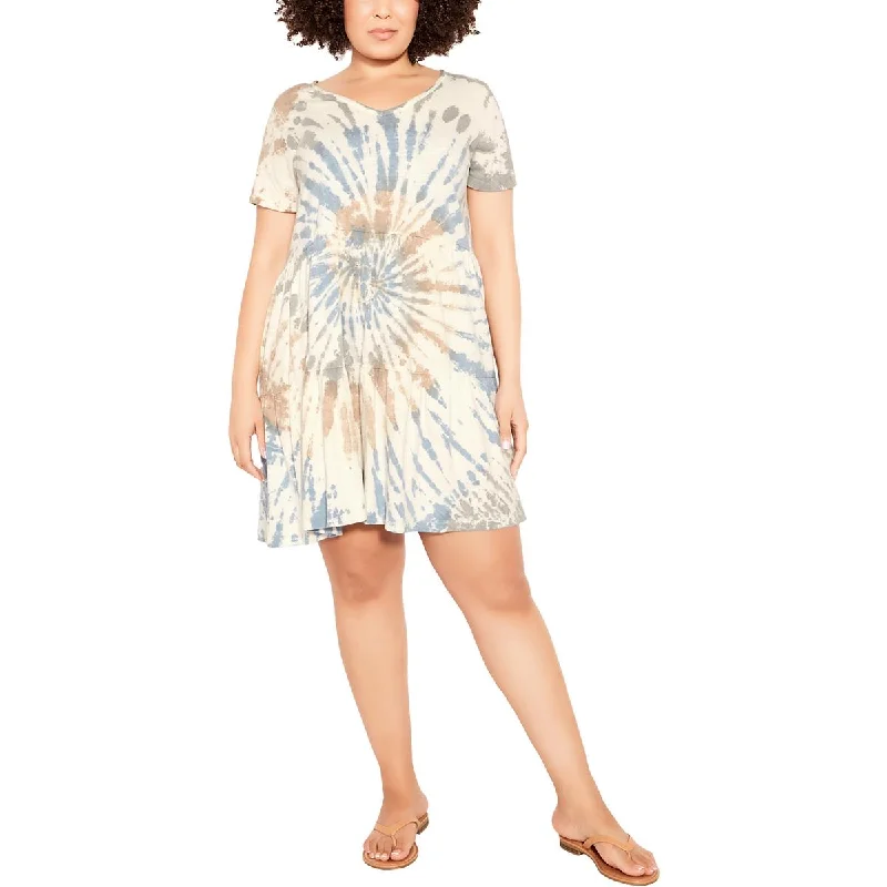 Zim & Zoe Womens Plus Tie-Dye Mini T-Shirt Dress