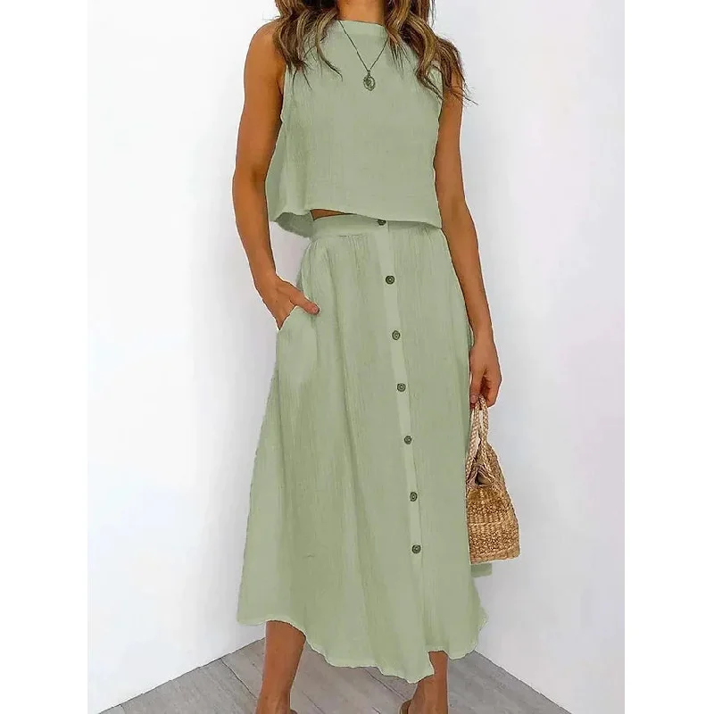 2-Piece Set: Women's Solid Color Casual Dress