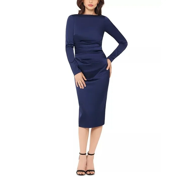 Betsy & Adam Women's Stretch Satin Dress Navy Size 8