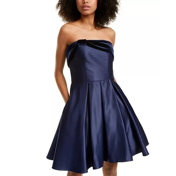 Blondie Nites Junior's Strapless Velvet & Satin Dress Navy Size 1