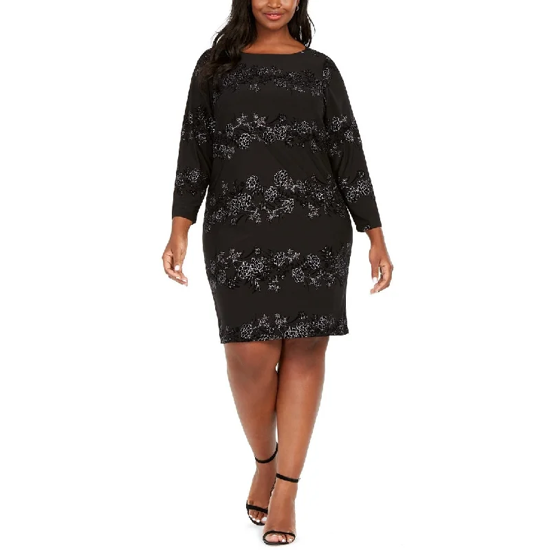 Jessica Howard Women's Plus Size Sparkle Floral Dress Black Size 16 W