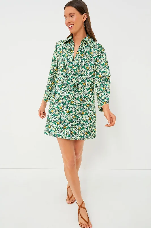 Long Sleeve Green Carrington Collared Mini Dress