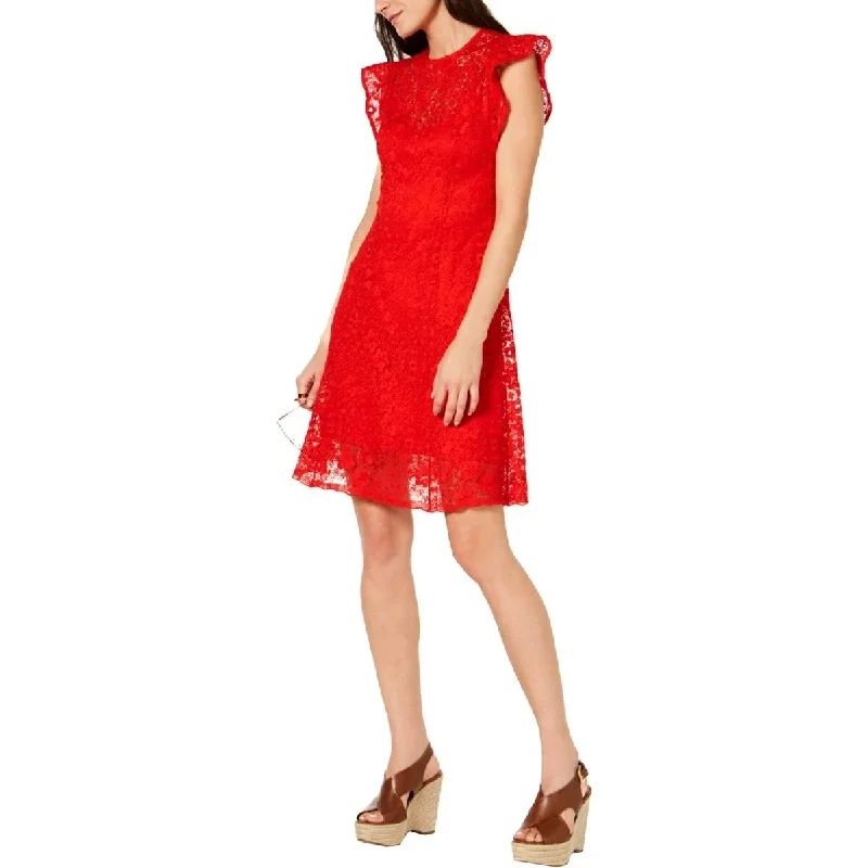 Michael Kors Women's Lace Cap Sleeve Party Dress Red Size Large