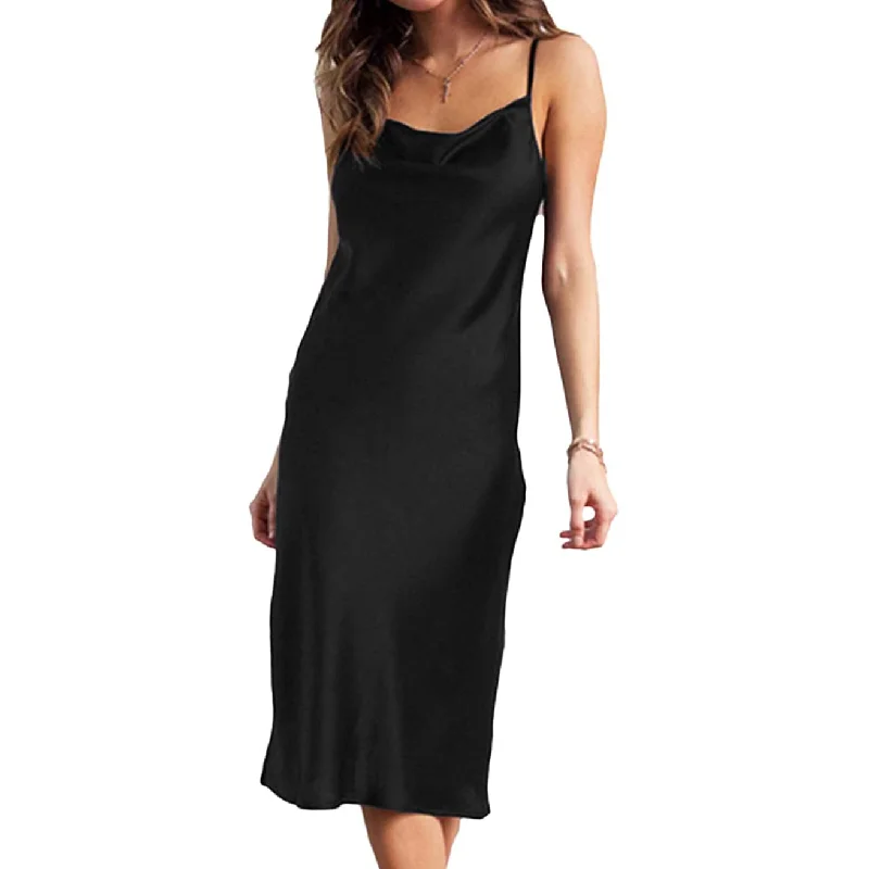 Women's Sleeveless Spaghetti Strap Satin Dress