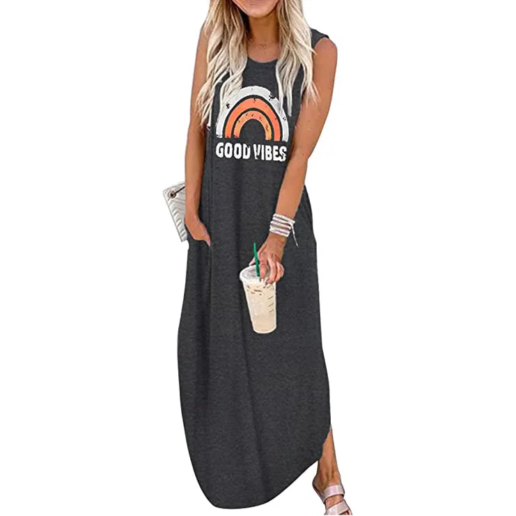 Women's Summer Hawaiian Good Vibes Beach Casual Dress