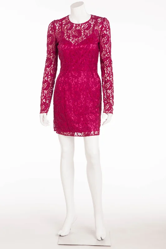 Dolce & Gabbana - Fuchsia Floral Lace Long Sleeve Mini Dress - IT 42