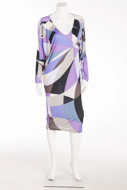 Emilio Pucci - Purple, Blue and Black Multicolor Long Sleeve Mini Dress - IT42