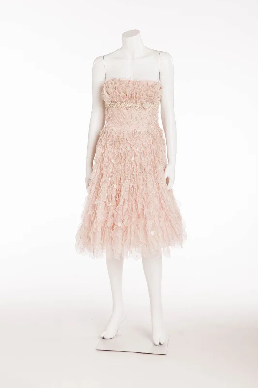 Oscar De La Renta - Pink Beaded Ruffle Mini Dress  - US 6