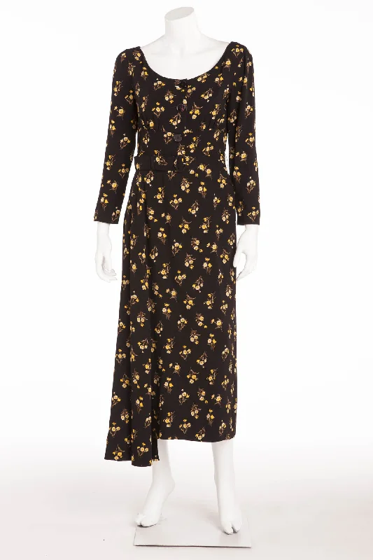 Prada - Long Sleeve Black and Yellow Floral Dress - IT 42