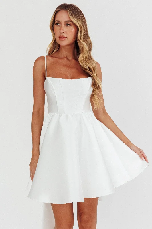 Athens Flared Bow Mini Dress White