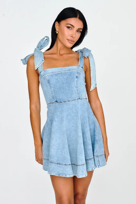 Jeanie Bow Shoulder Mini Dress Denim